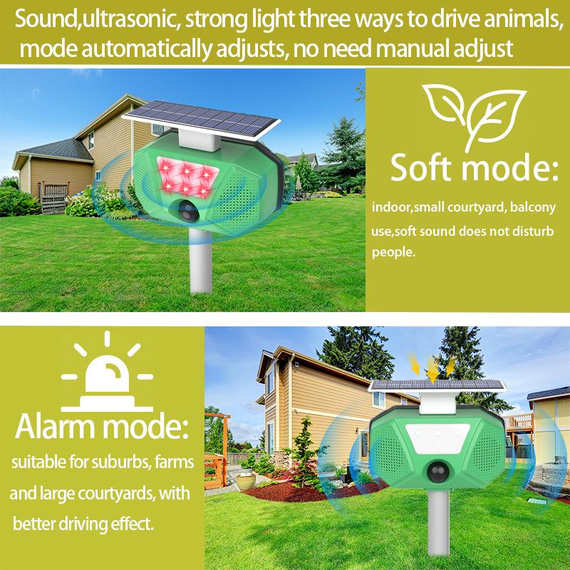 Ultrasonic Solar Animal Repeller with LED Strobe - Effective Against Cats, Birds, Mice, and Mosquitoes