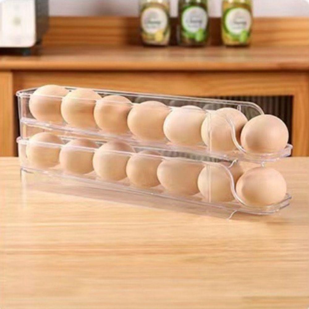 Household Rolling Egg Storage Box Portable Kitchen Fridge Storage New Plastic Storage Container