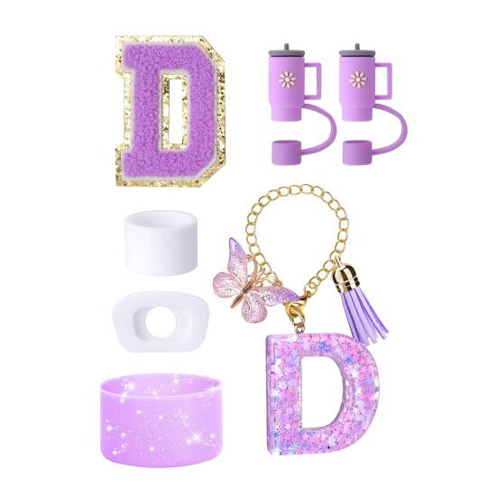7Pcs Cup Accessories Set for 30/40oz Tumbler Silicone Straw Lid Spill-Proof Stoppers Handle Charm Initials Sticker Durable Personalized Mug