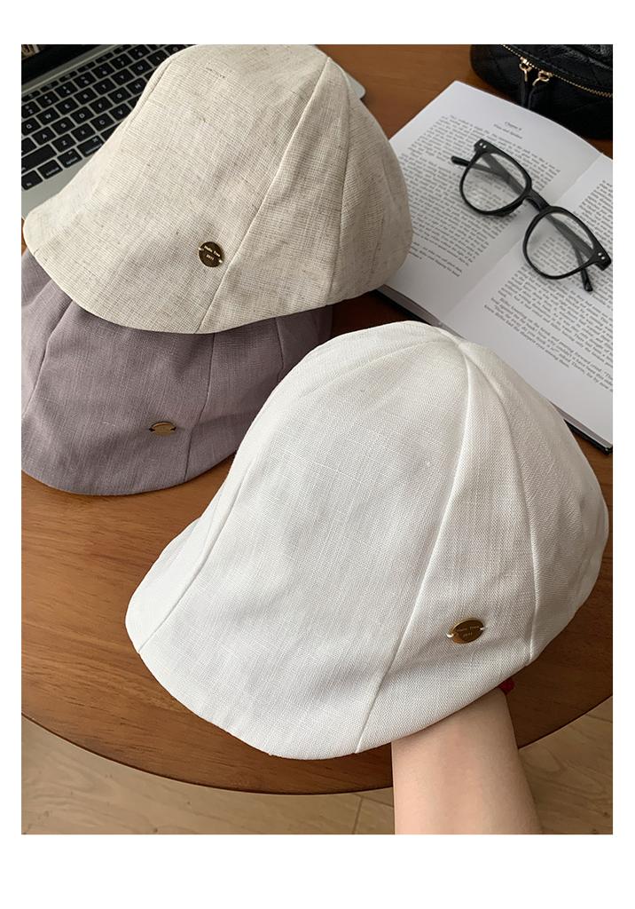 Linen forward hat women's big head circumference wide brim show face small newsboy hat retro literary style beret hat tide