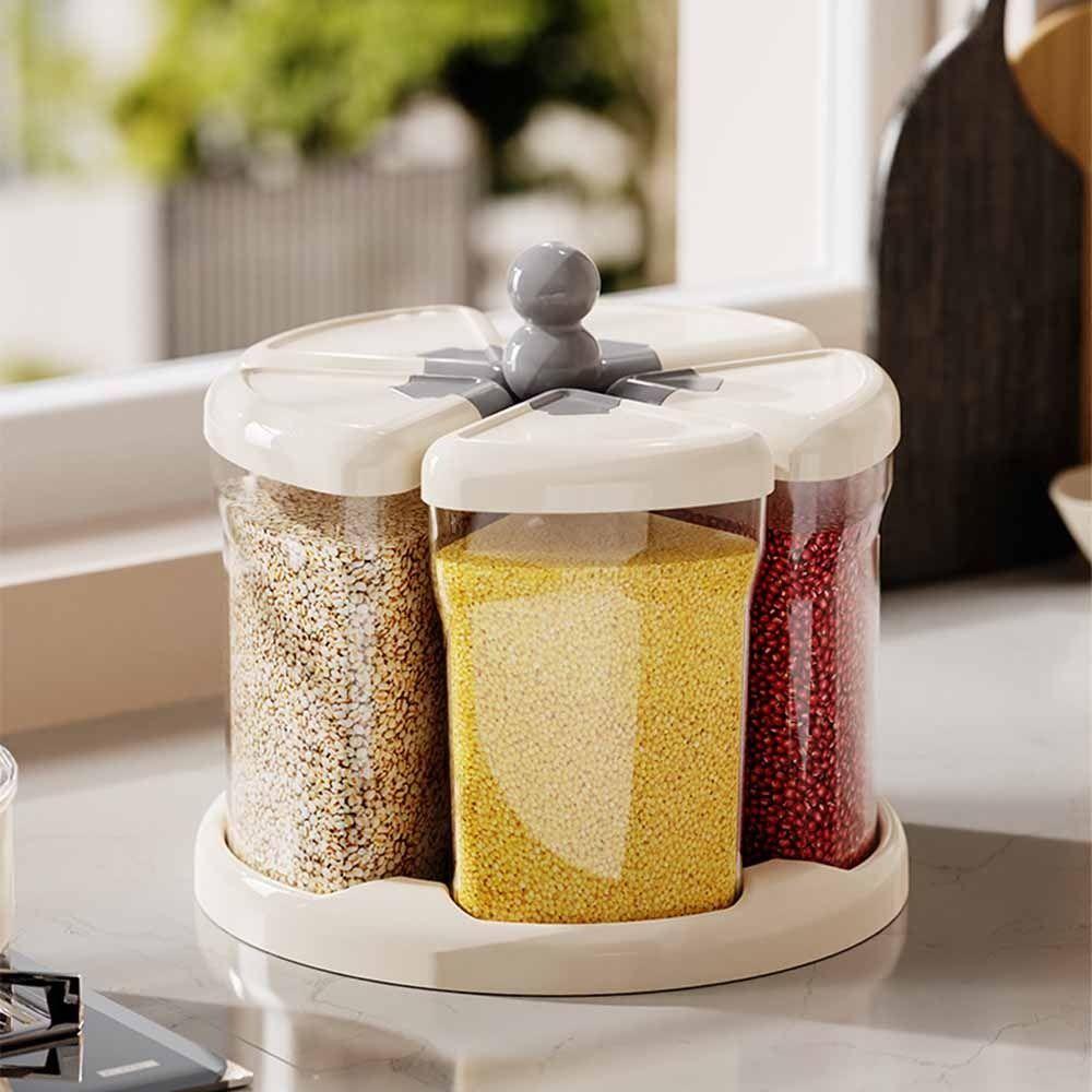 6 Grids Grain Dispenser Sealed Multi Compartment Rotating Rice Dispenser Moisture-Proof Space Saving Pantry Organizer