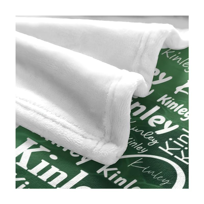 Personalized Custom Name Blanket Flannel with Gradient Green Heart Name Design All Season Luxury Gift for Christmas Gift