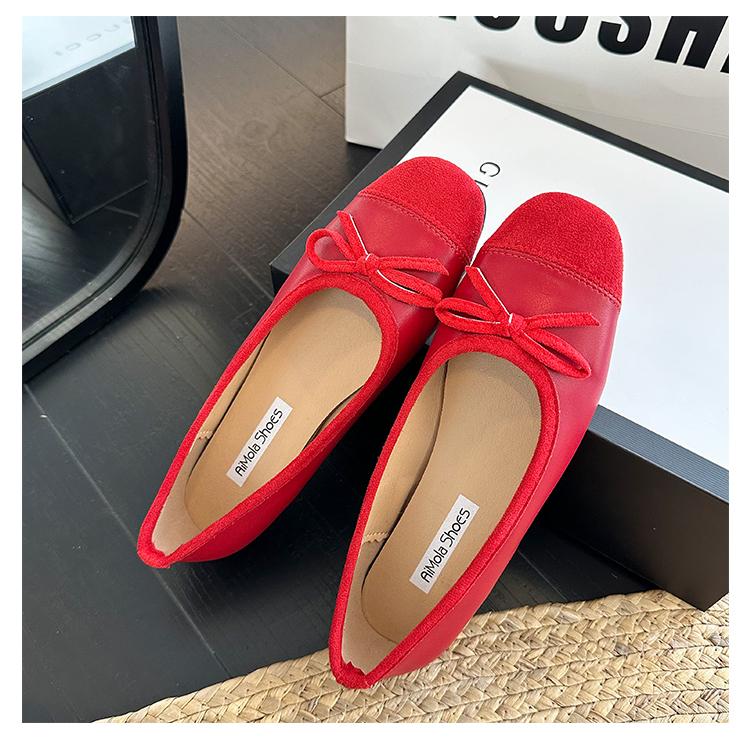 

Модные квадратные балетки женские 2025 новые милые плоские мягкая подошва французские ретро кожаные туфли с мелким вырезом zapatillas mujer 40 красный