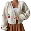 European, American autumn and winter cherry embroidered sweater, buckle-free outer and loose casual women's knitted cardigan