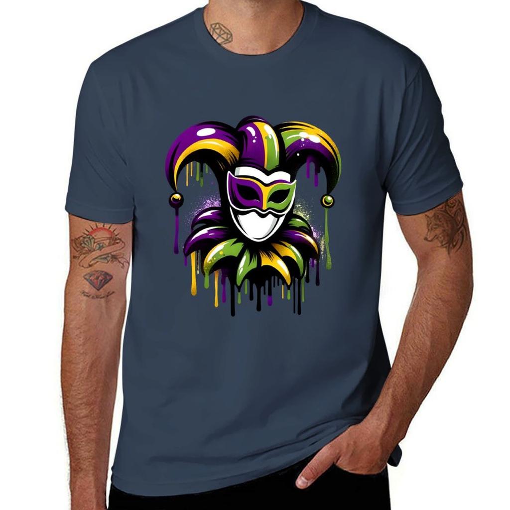 Mardi Gras Graffiti Jester TShirt Basic Crew Neck Short Sleeve Top