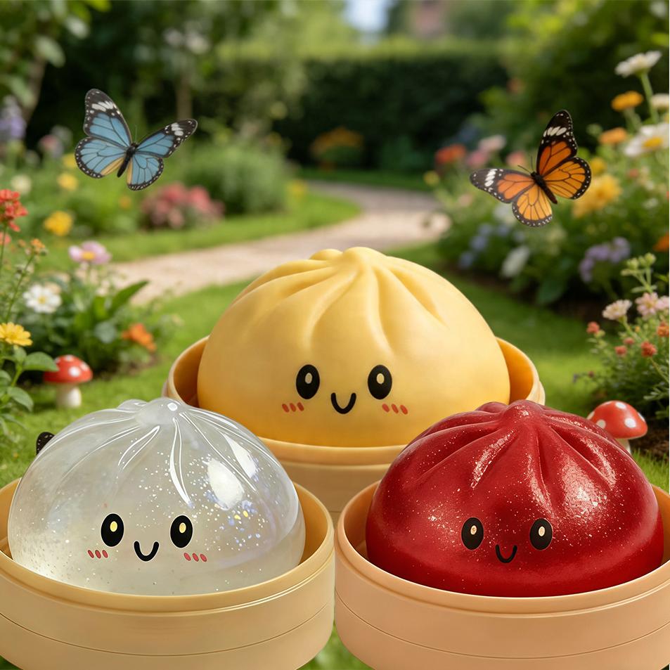 2026 New Cute Baozi Squishy Toy Stress Relief Steamed Bun Squeeze Toy with Bamboo Steamer Box Slow Rebound Desk Decor Gift