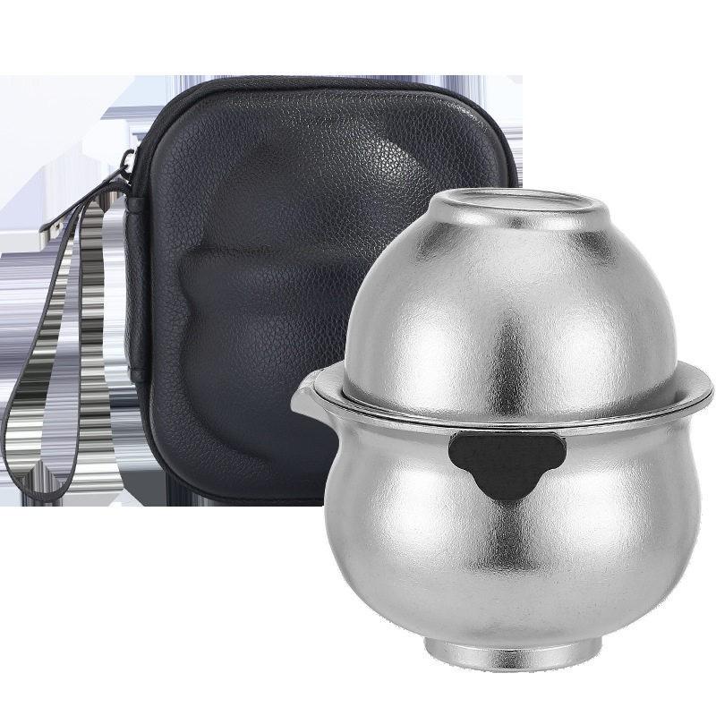 Portable Titanium Travel Tea Set Double-Layer Insulated Kettle With 3 Cups Outdoor Camping Brewer Minimalist Design