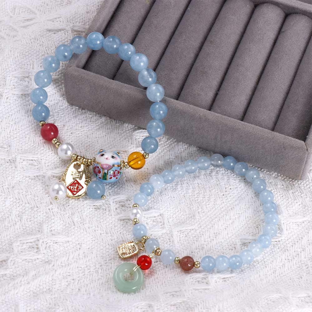 Maneki Neko Ethnic Style Fortune Cat Lucky Cat Pendant Korean Style Bracelets Bead Bracelets Stone Bracelets Female Hand Chain