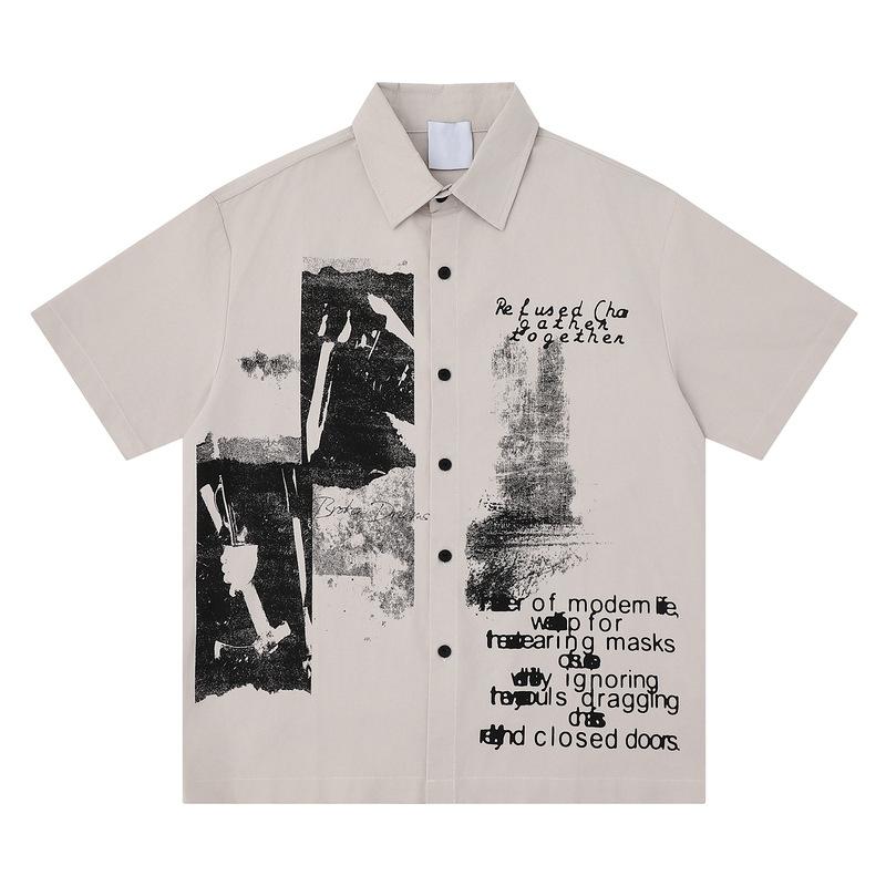 Clothing Life American Casual Hip Hop Feng Shui Graffiti Printing Short Sleeve Shirt Men's and Women's Loose Retro Trend Shirt