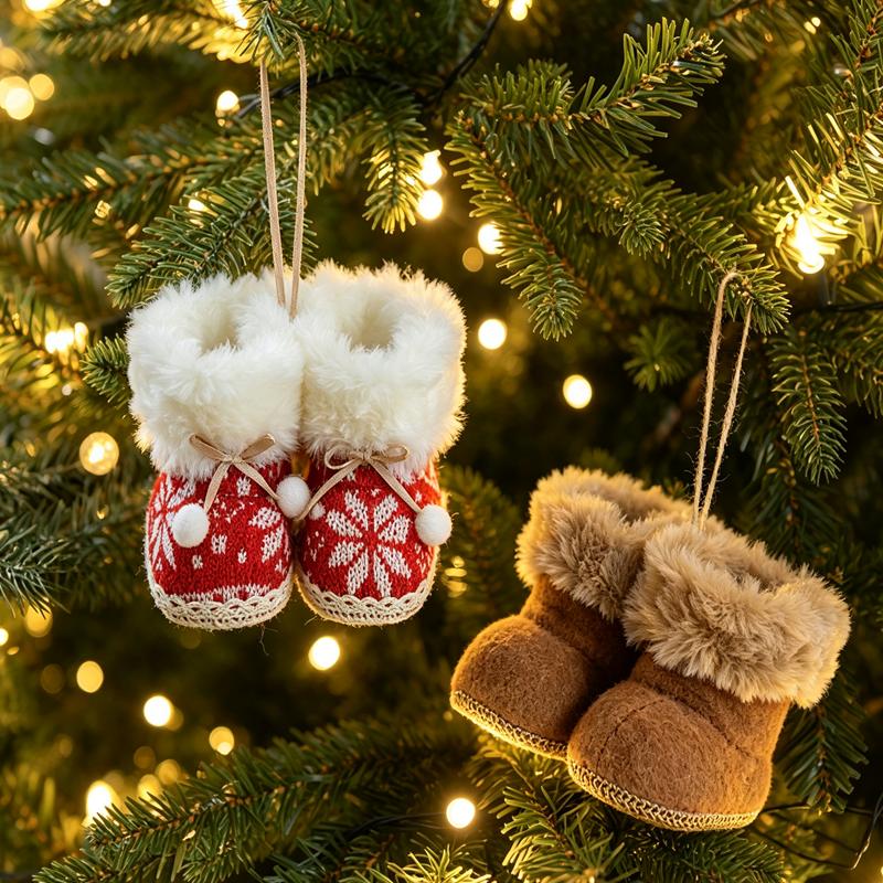 Festive Furry Christmas Ornament Mini Boot Tree Hanging Decoration Charm for Xmas Holiday Party Home Wall Decor Party Gift
