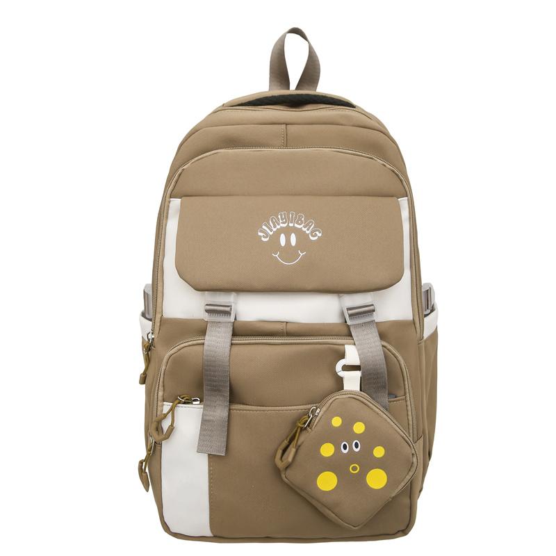 Large Capacity Backpack Lightweight Contrast Color Schoolbag Junior Senior High School Student Backpack with Coin Purse