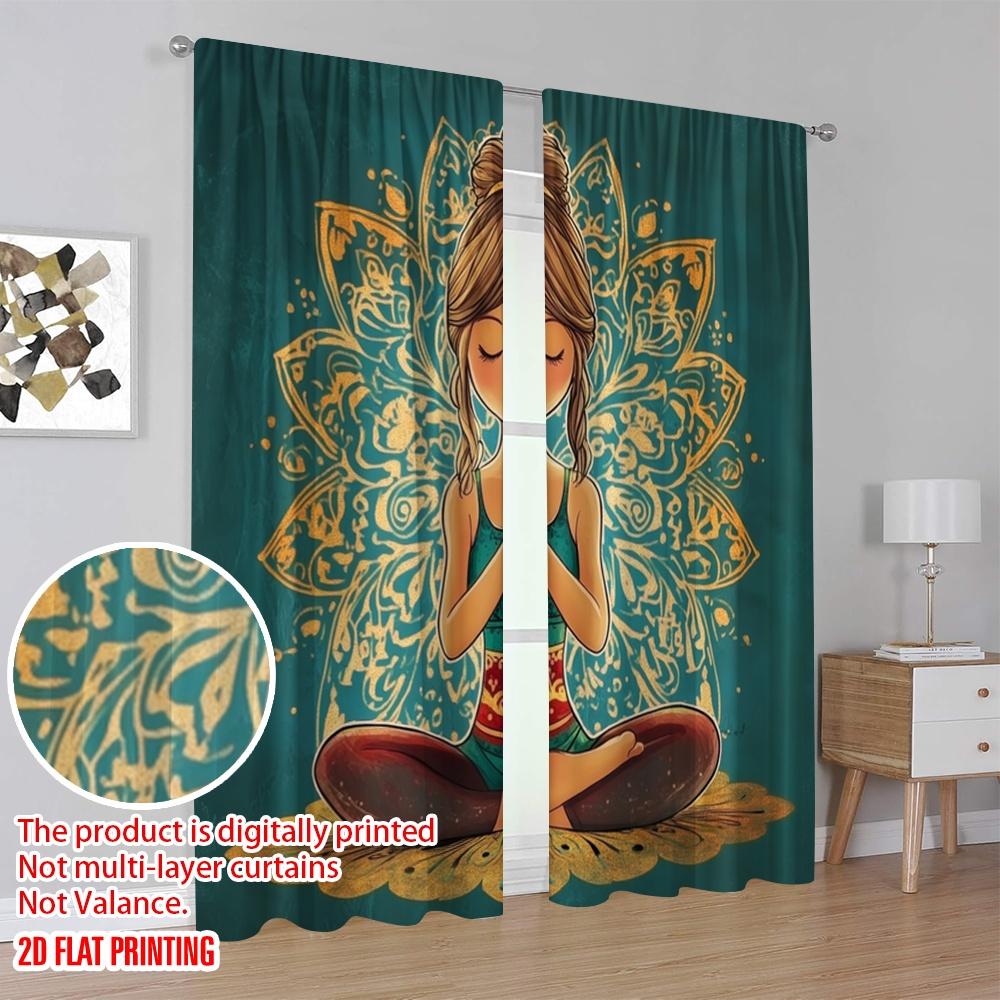 2pcs,2D Plane Printing Pattern Curtains Mandala Meditation Durable 100% Polyester Fabric (without Rod) Gifts Use for Bedroom