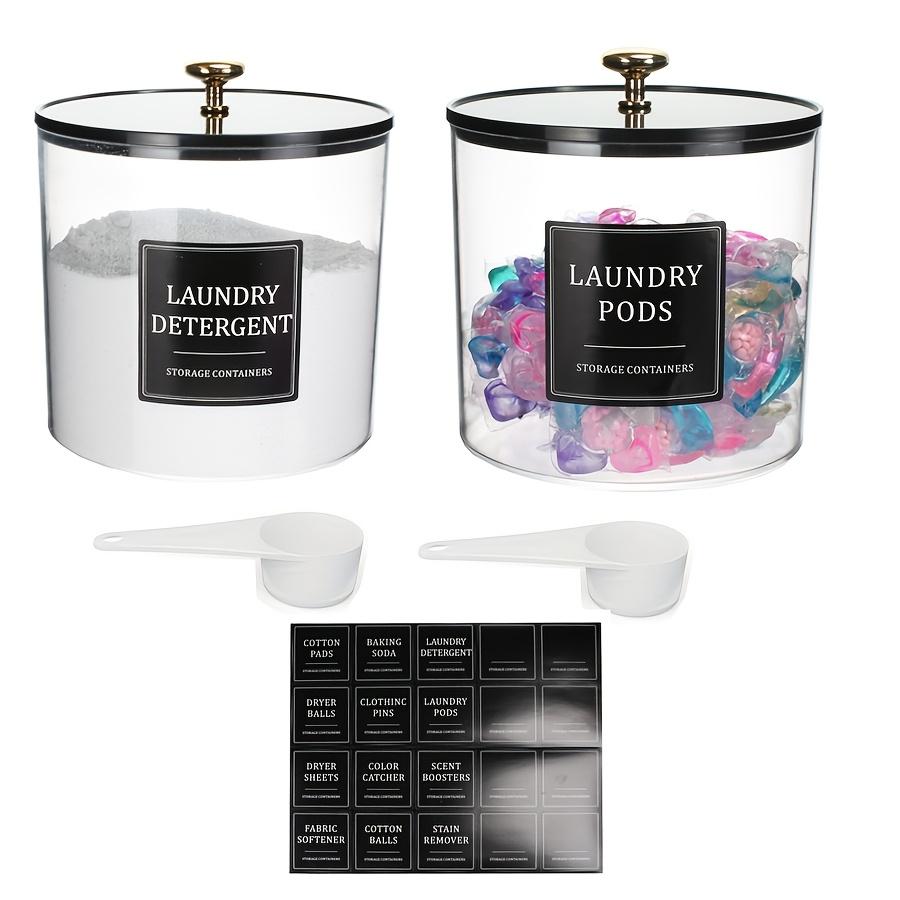 

Laundry Pods Container & Dryer Sheet Holder, Laundry Room Organization and Storage Jars with Lids, Labels & Scoops for Powder