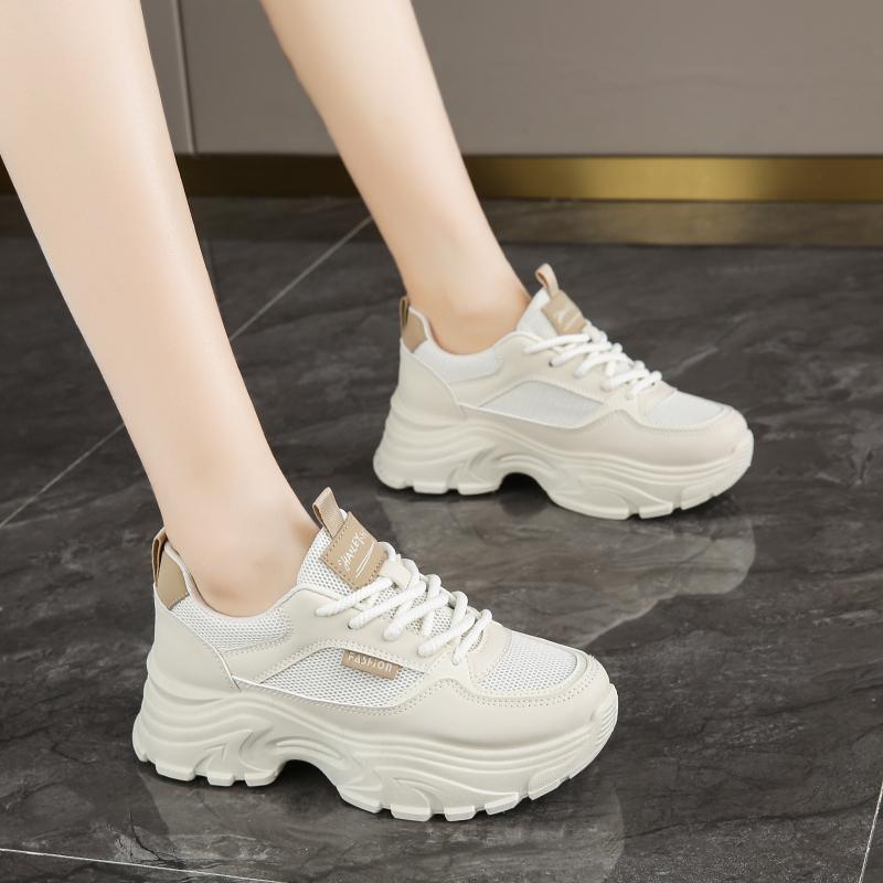 CRLAYDK Summer Chunky Sneakers for Women Platform Mesh White Casual Dad Shoes Comfortable Ladies Wedge Walking Sports Tennis