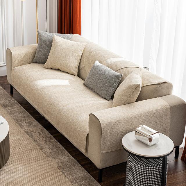 Linen Sofa Cover Modern Living Room Anti -Slip Combination Sofa Cushion Covers Full Cover Solid Color Furniture Dust Protection