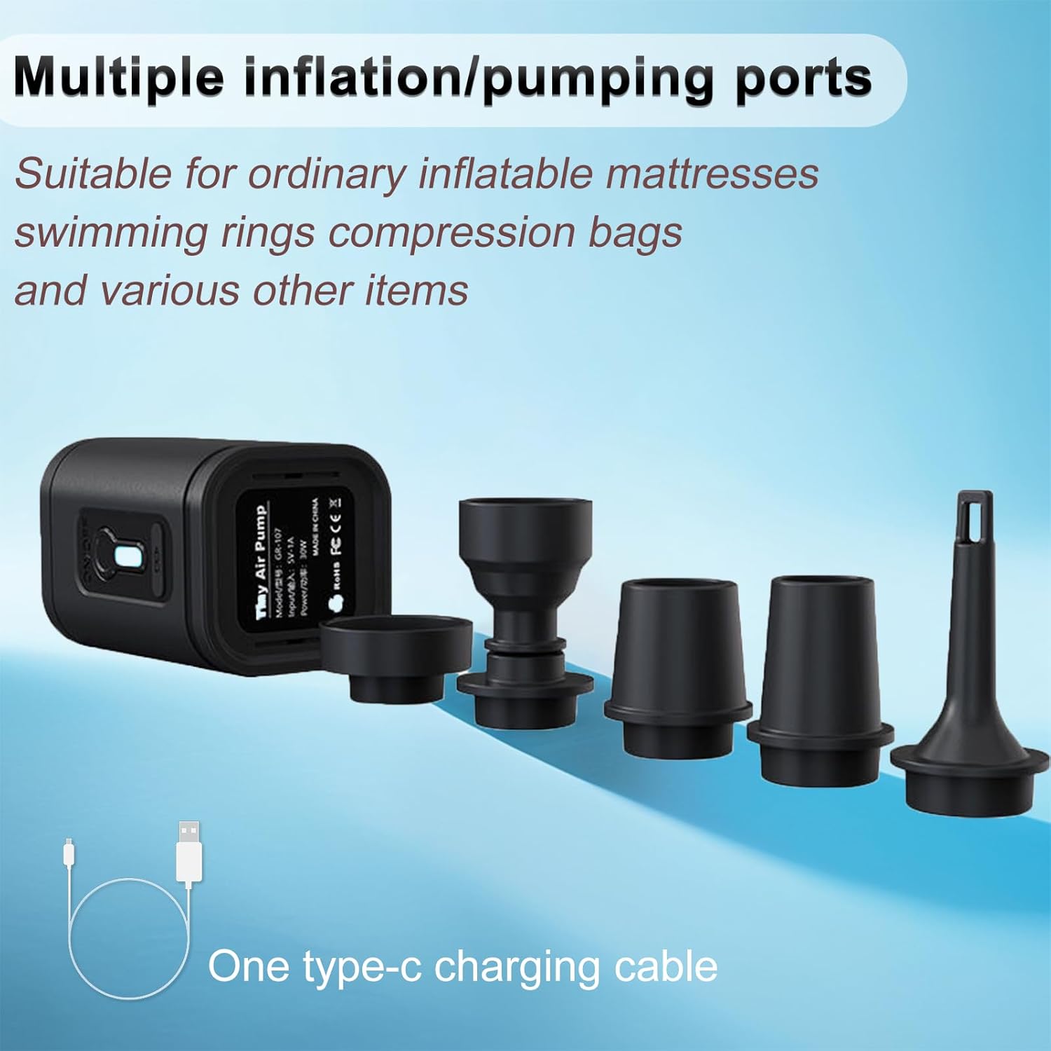 Solfami Electric Air Pump - Tiny and Portable Air Pump Ultra-Mini Pump with 750mAh Battery USB Rechargeable to Inflate Deflate for Pool Floats, Air