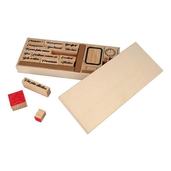 Set de 20 tampons en bois Ecole