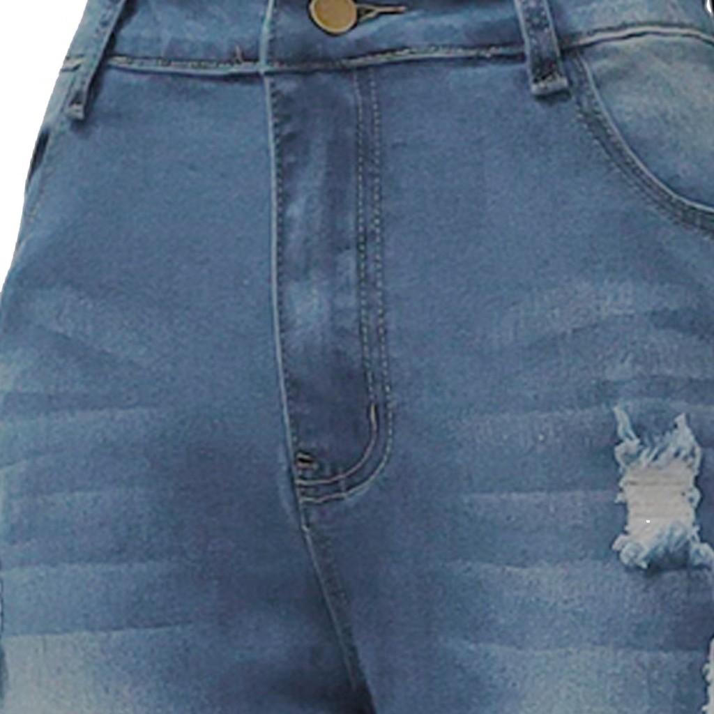 Women's High Waist Hole Jeans Button Pants Trousers Bell-bottom Pants