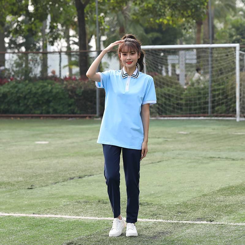 Plus Size School Uniform Set: Campus Lapel T-shirt & Long Pants for Junior High & High School Students
