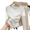 Damen V-Ausschnitt Slim-Fit Langarm-T-Shirt, Neuer Frühling/Herbst Stil mit Raffung an der Taille, Schickes Hot Girl Top, Vielseitiges Basic-Shirt.