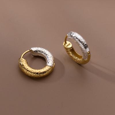 Silver Color Textured Round Earrings for Women Girls Korean Fashion Vintage Jewelry Friends Gift Party