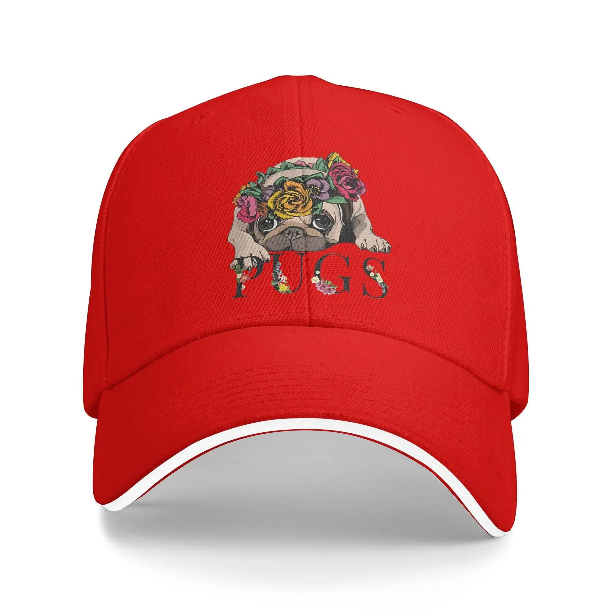 

Floral Pug Baseball Cap Outdoor Gym Sun Trucker Hat Women Unisex Stylish Design Snapback Cap One Size