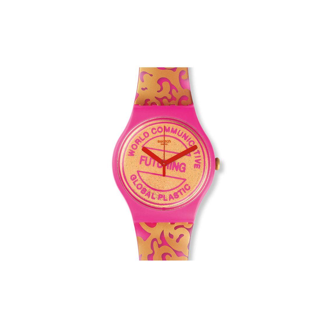 

Swatch Quartz Movement Future Continuous 30 Meters Water Resistant Watch Unisex Watches Gold SUOZ200 Pink