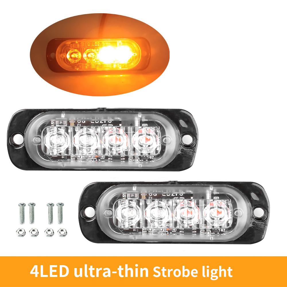 4 Led Strobe Side Warning Light Flashing Light Bar Car Truck Beacon Lamp Amber Yellow White Traffic Light 12V-24V Waterproof