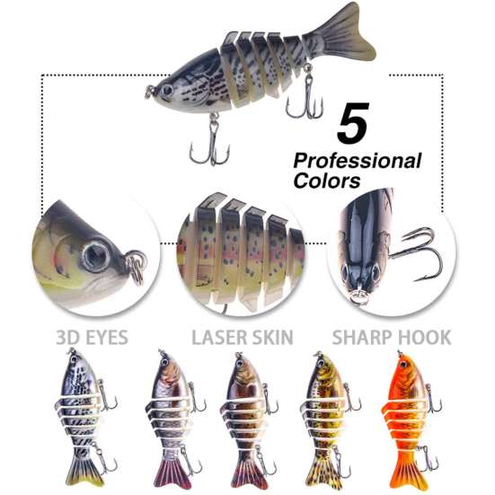 10CM/16G Vícekloubová rybářská nástraha s háčky 7-dílný 3D swimbait Bionická tvrdá umělá nástraha Sladkovodní Slanovodní Okoun Pstruh Rybářské příslušenství