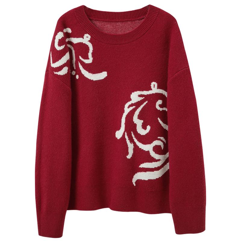 Sancai Jacquard Loose Knit Sweater M