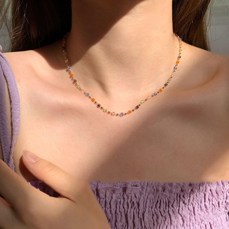 Color Crystal Beaded Necklace Female Collarbone Chain Summer Simple Choker Neck Chain