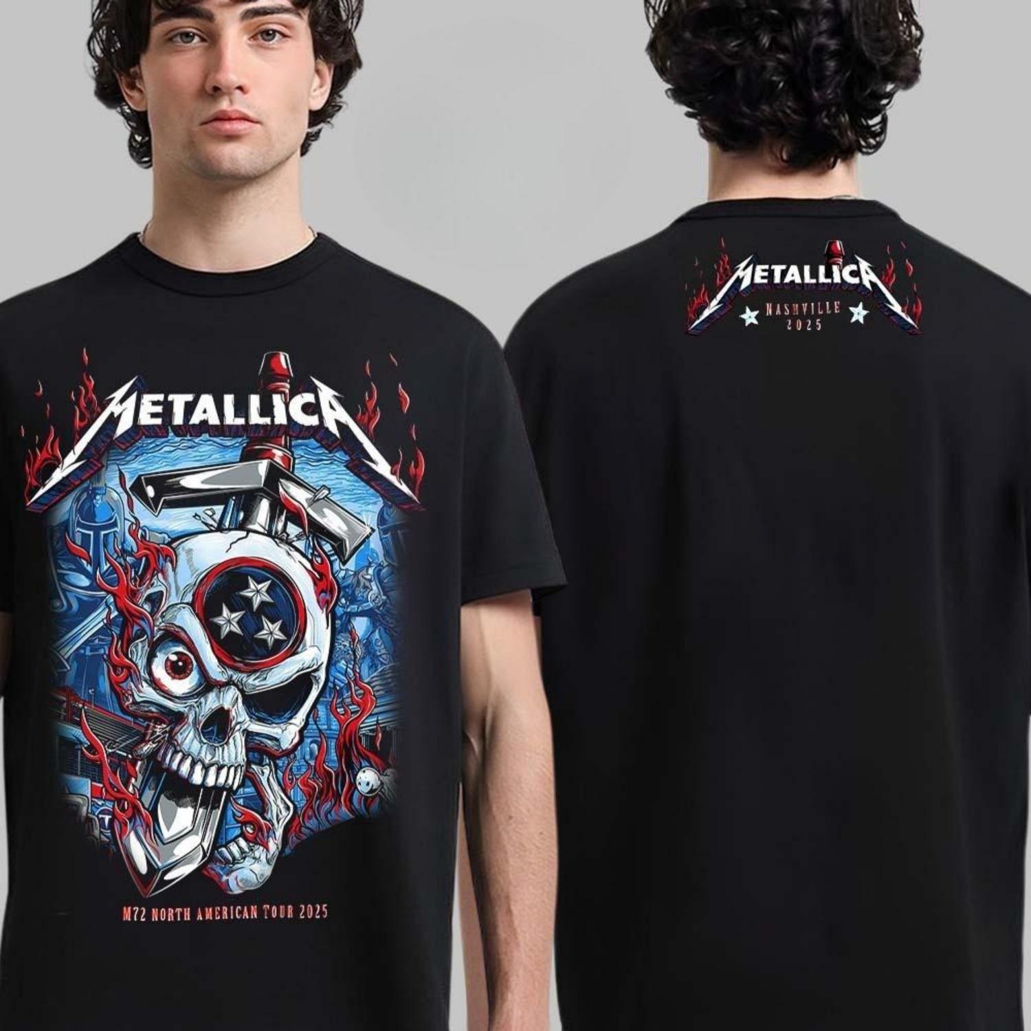 

Футболка Metallica M72 Nashville Exclusive Pop Up Shop На стадионе Nissan, Теннесси, 1 и 3 мая 2025 г. Иллюстрация «Череп и Меч» S