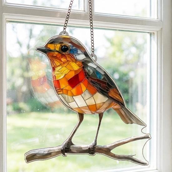Birds Hanging Ornaments Acrylic Bird Window Decorations Colorful Sun Catchers for Christmas Trees Easter Parties Home Garden Patio Balcony Decor