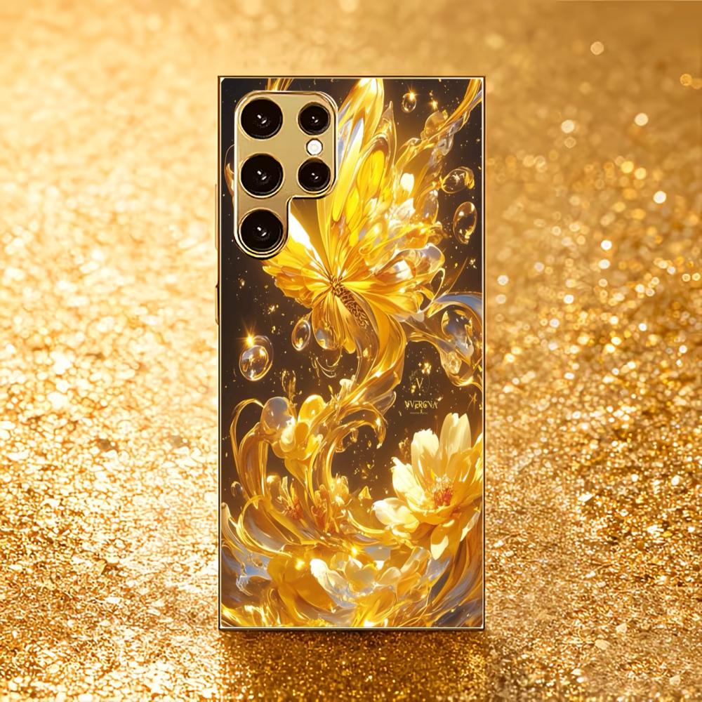 Butterfly Atmosphere Simplicity High-end Electroplating Glass PhoneCase for Samsung Galaxy S26 S25 S24 S23 S22 S21 FE,Ultra,Plus