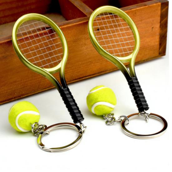 Keychain Tennis Racket Plush Ball Key Chain with Mini Pendant Metal Ring Compact Portable Sports Decoration