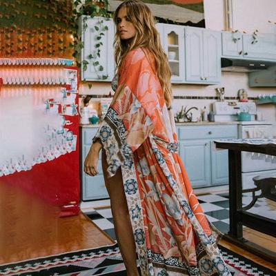 Vintage Floral Beach Kimono Women Cover Ups for Swimwear Summer Bohemian Holiday Swimsuit Cape Bathing Suits
