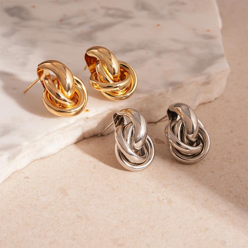 Stainless Steel Twist Stud Earring for Women Girls Gold Silver Knot Hoop Earring Shiny Cute Daily Wear Jewelry