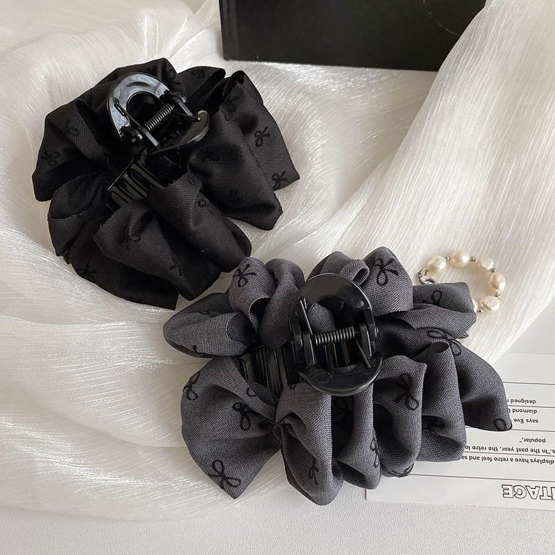 New Temperament Bow Hair Clip Women's Black Satin Shark Clip Fashion Hair Accessories