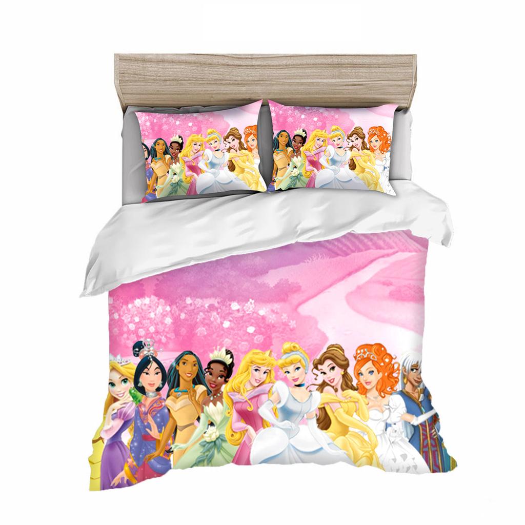Disney Prinzessin Serie 100% Polyester Bettwäsche Set Bettbezug Für Zuhause 3-teiliges Set 1 Bettdeckenbezug Anime Niedlich Bedruckt Cartoon