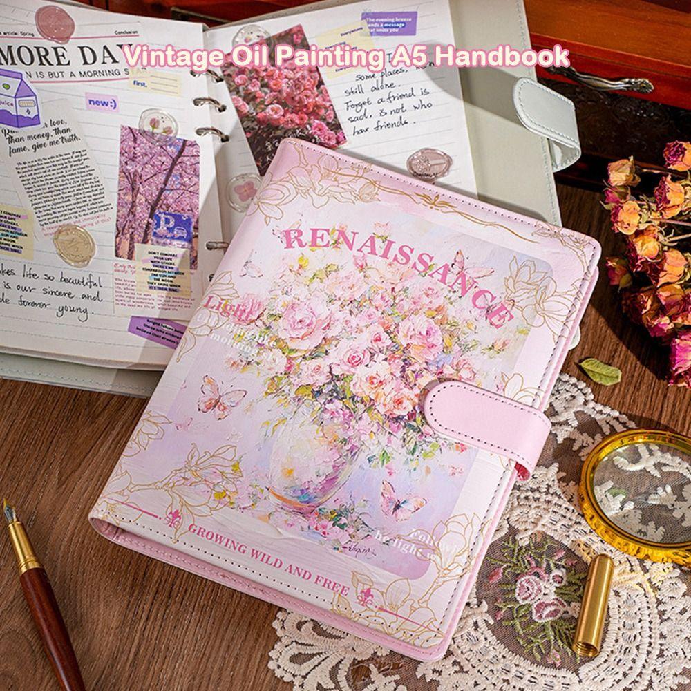 Retro Oil Painting Binder Notebooks A5 Student Notebook Trendy Refillable Notebook  for Student