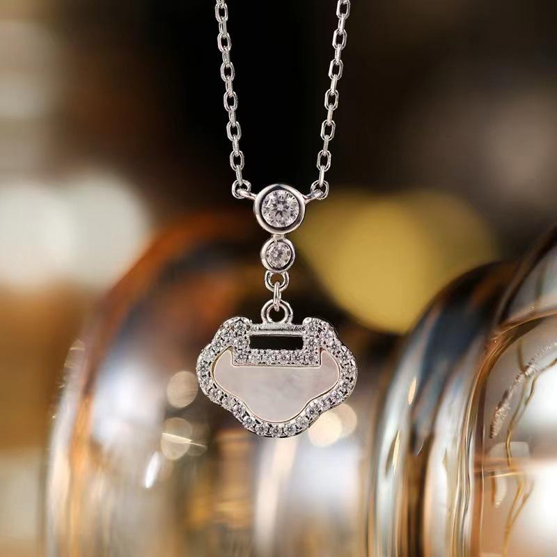 18k Rose Gold Longevity Lock Necklace with Red Chalcedony & White Mother-of-Pearl for Women