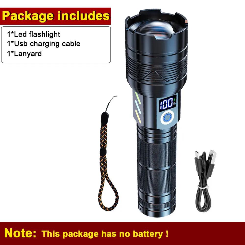 High Power Strong Light Flashlight Rechargeable Long Range USB Charging 26650 Battery Outdoor Telescopic Zoom Super Bright Torch