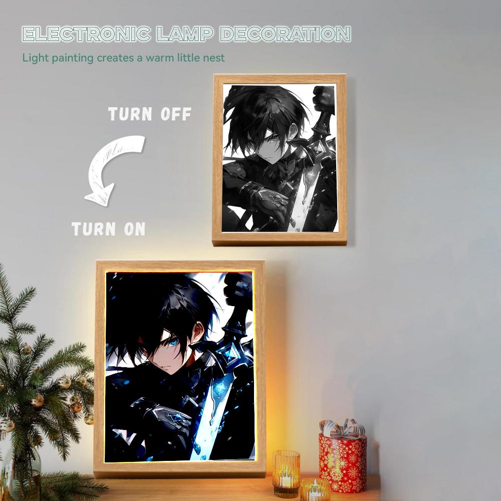 Sword Art Online Anime Figure Light Painting Photo Frame Night Light Kazuto Action Figures Room Decor Christmas Gift Collectible