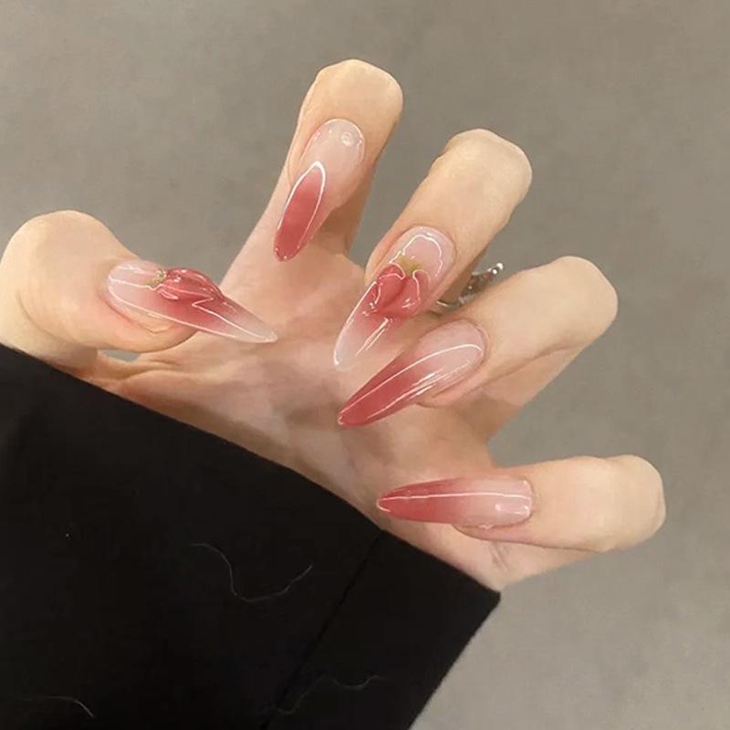 

Blush Peach Gradient False Nails - 30-Piece Handmade Set With Glue