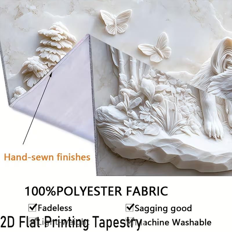 2D Marble Carved Wolf Family Background Cloth for Nature & Animal Lovers Room Decor
