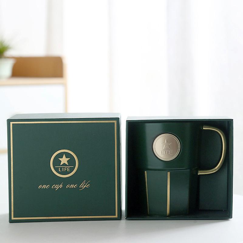 Mute Dark Green Mermaid Ceramic Copper Seal With Gold-Painted Handle Coffee Cup