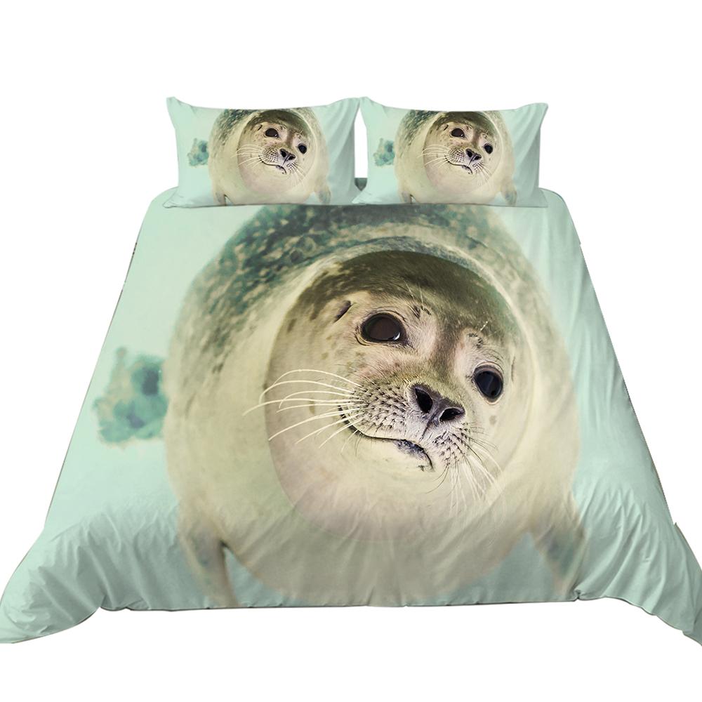 Set de lenjerie de pat 3D Ocean Animal Theme Series cu țesătură din fibră superfine Cuvertură moale și față de pernă de lux 2/3 buc.