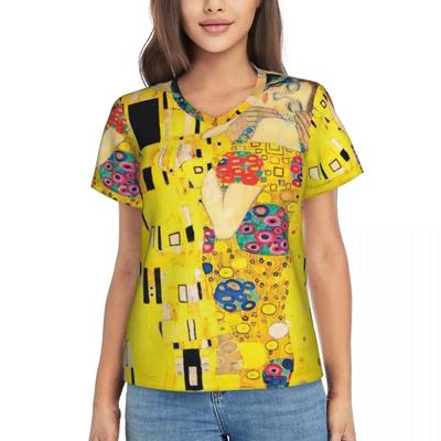 Gustav Klimt T Shirt The Kiss koszulki hiphopowe damskie V Neck podstawowe topy 2024 plaża z krótkim rękawem wzór ubrań