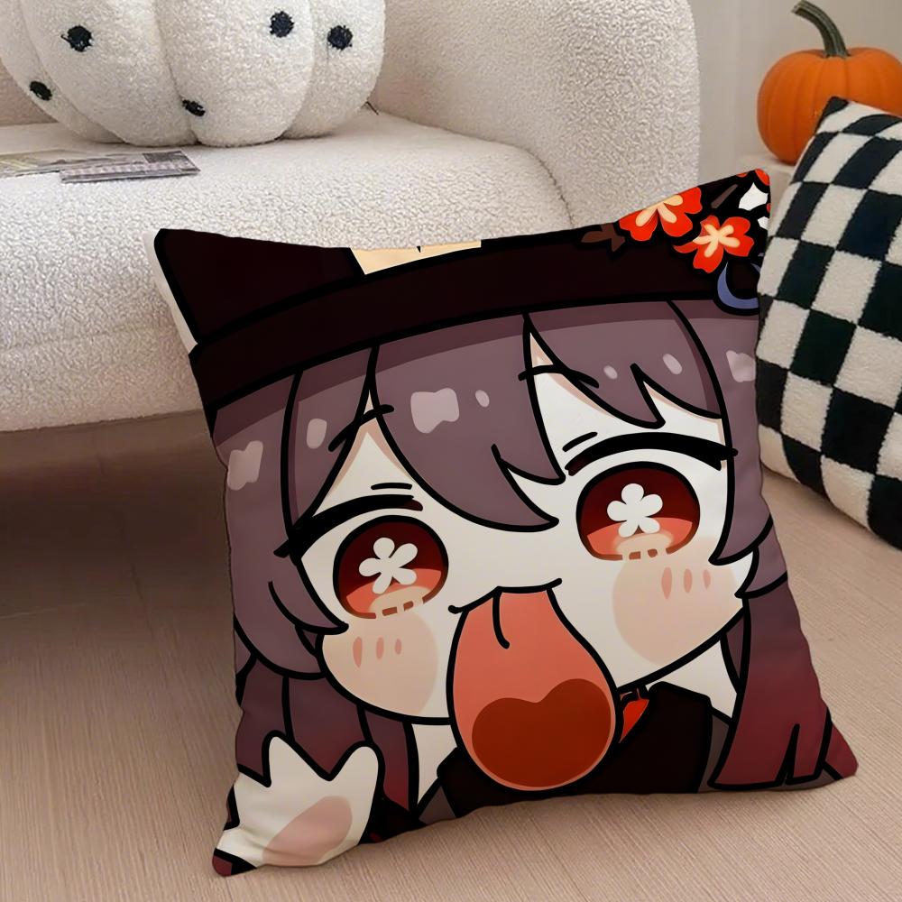 MiHoYo süß lustig Genshin Emotes Meme Kissenbezug Überwurf Kissenbezug Verdeckter Knopf Strapazierfähiges Polyester Stuhlkissen