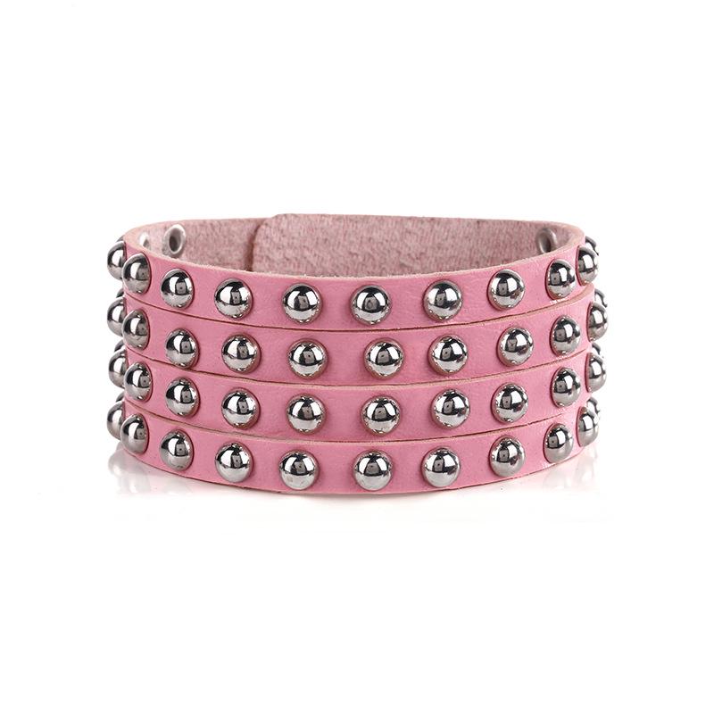 

Трансграничный панк-рок кожаный вязаный браслет розовый